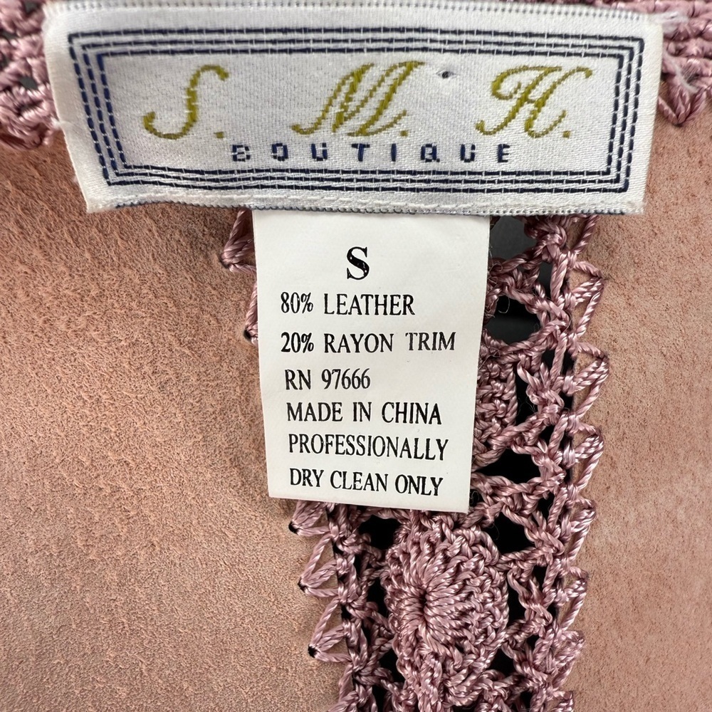 🌸 S.M.H. Boutique Leather & Crochet Trim Jacket – Size Small - Picture 9 of 11